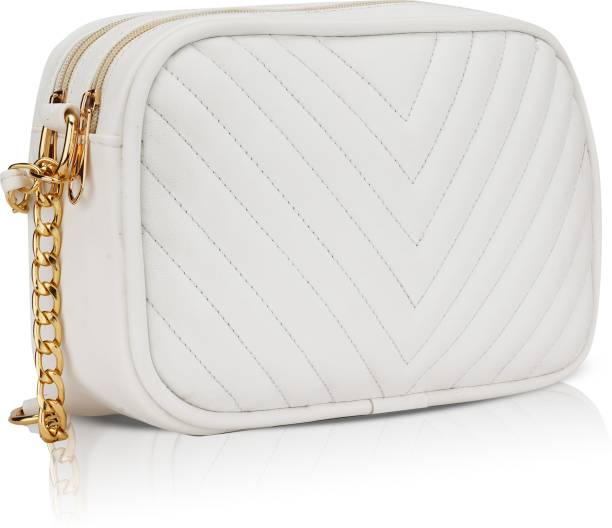 Ross Brown White Sling Bag White Quilted Sling Bag