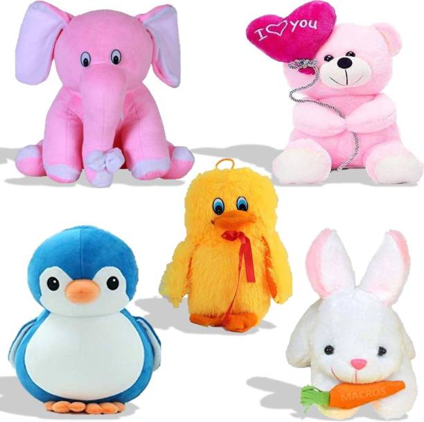 Macros 5 combo of Premium Quality Elephant, Penguin, Rabbit Teddy bear soft toy  - 30 cm