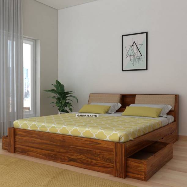 Ganpati Arts Sheesham Mayor Queen Size Bed for Bedroom/Home/Hotel/LivingRoom 4 Drawer Storage Solid Wood Queen Drawer Bed