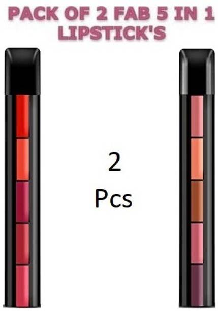 THE NYN Fab Beauty 5 in 1 Velvet Creamy Matte Lipstick, The Red & Nude Pack of 2