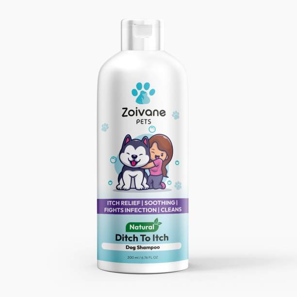 Zoivane Pet Ditch to Itch Shampoo Anti-Bacterial Dog Shampoo & Conditioner | 200 ML Pack Anti-itching, Anti-dandruff, Anti-fungal, Conditioning, Whitening and Color Enhancing Rose Cologne Dog Shampoo