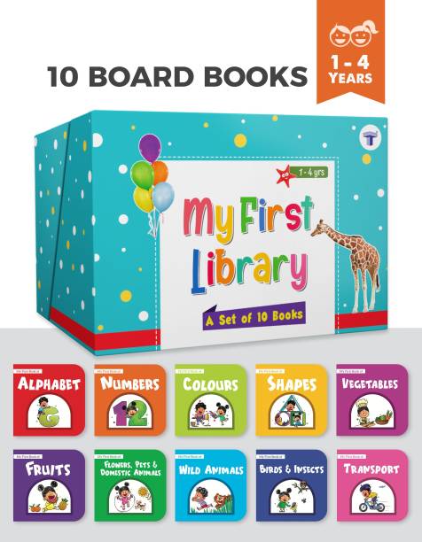 My First Library Box Set Of 10 Kids Board Books | Baby Books For 1 - 4 Years | Alphabet, Numbers, Colors, Fruits, Animal Book | Children Book For Gift
