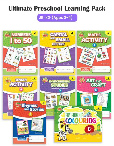 Woodsnipe Preschool Pack For LKG Ages 3-4 Years| 8 Books To Teach Capital And Small Letters, Numbers 1 To 50, EVS, Rhymes, Colouring, Crafts | Ample Activity Worksheets On Tracing, Colouring, Puzzles And More