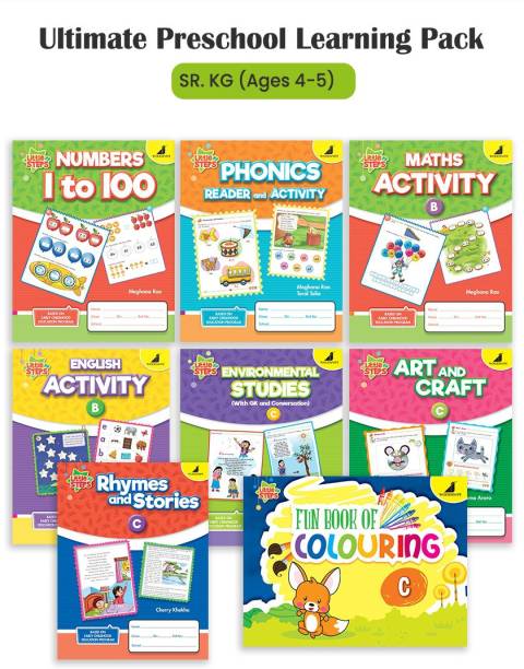 Woodsnipe UKG Homeschooling Books for Ages 4-5 Years|8 Books to teach Alphabets, Phonics, Numbers 1 to 100, EVS, Colouring and Crafts| Ample Activity Worksheets on Tracing, Colouring, Puzzles and more