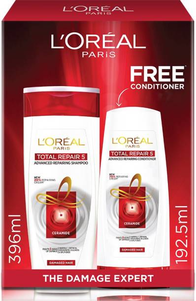 L'Oréal Paris Total Repair 5 Shampoo 396ml with Conditioner 192.5ml FREE