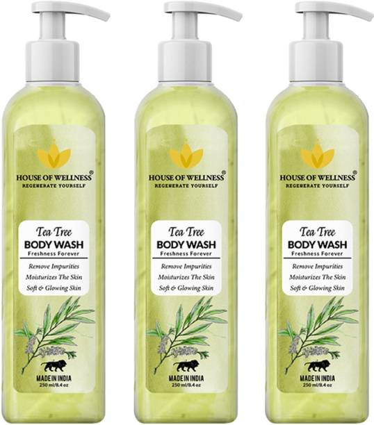 House of Wellness Tea Tree Body Wash -Shower Gel For Glowing & Deep Cleansing Skin | Shop Free | Sulphate, Paraben Free | For Men & Women - Pack Of 3