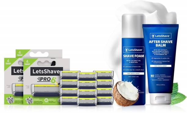LetsShave Pro 6 Plus Shaving Blades Combo Razor Blade Cartridge(12), Shave Foam for men
