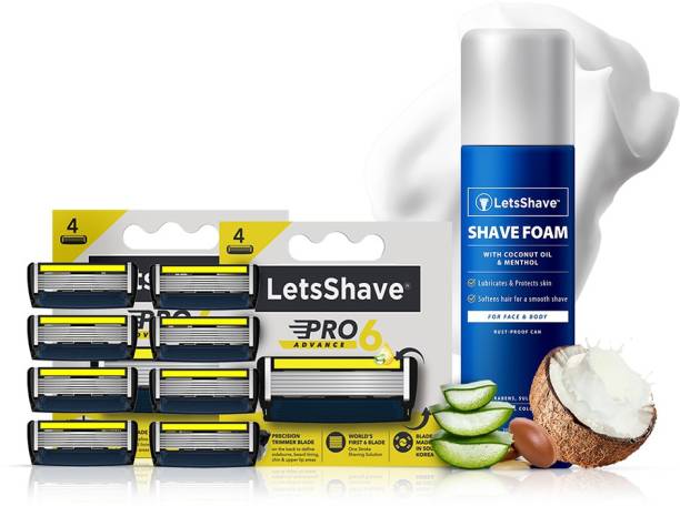 LetsShave Pro 6 Advance Shaving Blades Combo Razor Blade Cartridge with Shave Foam for men