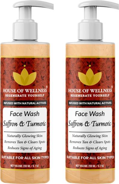 House of Wellness Saffron & Turmeric  for All Skin Type - Tan removal and Skin Brightening - Pack Of 2 Face Wash