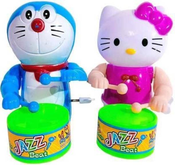 Varietyplus Key Operated Kitty And Doraemon Drummer Toys with Dancing Action for Kids