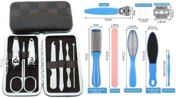 Kamz Manicure Set Kit with 7 Tools with Pedicure Foot File Set- Foot Care Tool .