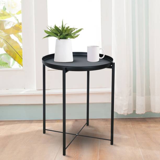 Interior Handicraft End Table Folding Metal Side Table Waterproof Small Coffee Table Sofa Side Table with Removable Tray for Living Room Bedroom Balcony and Office Metal End Table