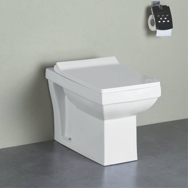 Ceramic Floor Mounted European Water Closet P Trap/One Piece Western Toilet Commode/EWC P Trap Outlet is from Wall with Soft Close Seat 53 x 36 x 40 cm (White) Western Commode