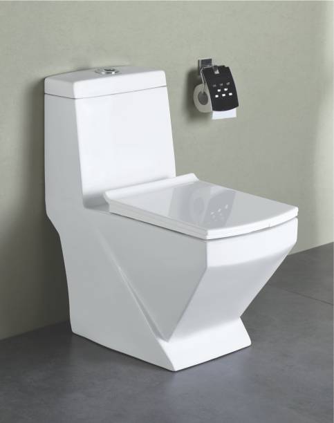InArt Western Floor Mounted One Piece Water Closet Ceramic Western Toilet Square Ceramic Floor _Water Closet (White) Western Commode