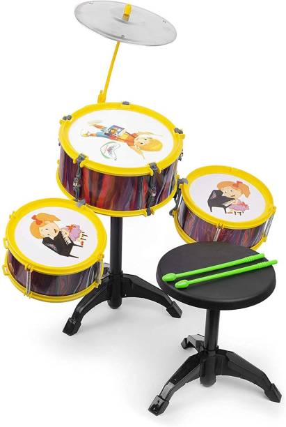 FULLY Kids Drum Set with 3 Musical Drum, 2 Drum Sticks and 1 Band Stand