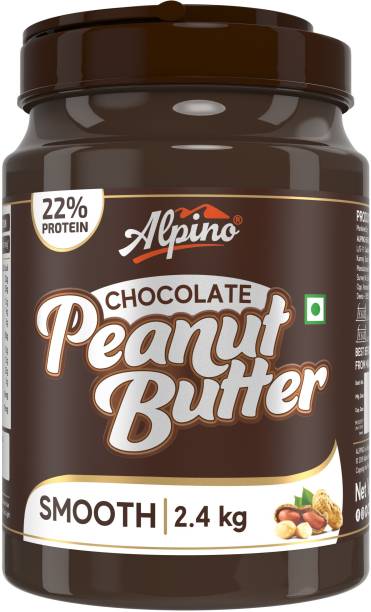 ALPINO Chocolate Peanut Butter Smooth 2.4 KG | High Protein Peanut Butter Creamy |Vegan 2400 g