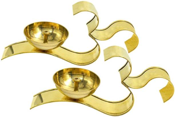 Unique Metal Diya Oil Puja Lamp Decorative for Home Office Gifts Decor for Pooja Set of 2 pcs Brass (Pack of 2) Table Diya Set