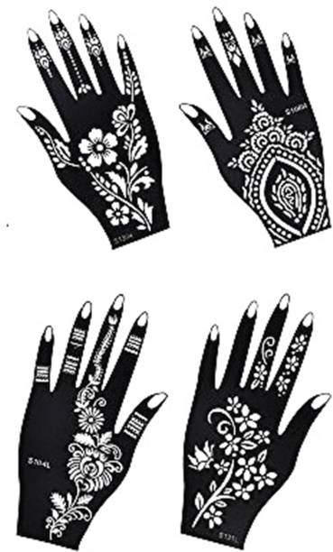 IVANA'S  Henna Tattoo Stencil (Set of 4) Women Girls Hand Finger Body Paint Temporary Tattoo (111)
