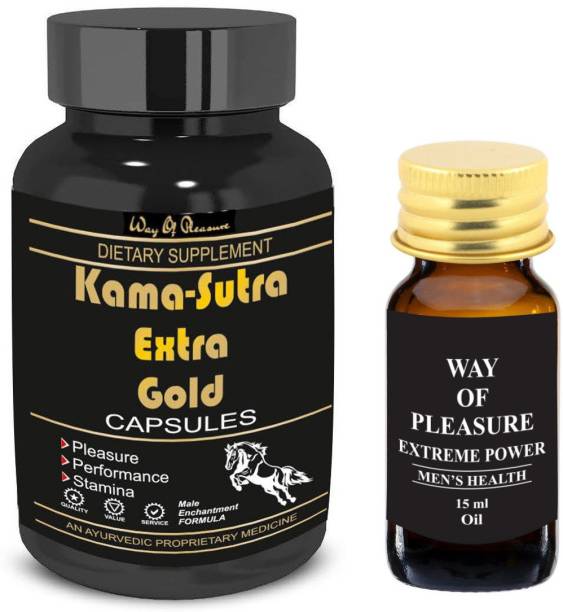 Way Of Pleasure Kama Sutra Gold 60 Capsules 100% Ayurvedic With Extreme Oil 15ml For Men