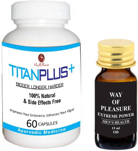 Way Of Pleasure Titan Plus 60 Capsules With Extreme Oil Ayurvedic Oil 15ml For Men's