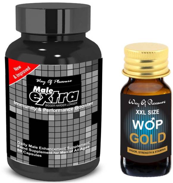 Way Of Pleasure Male Extra 60 Capsules With XXL SIZE GOLD Ayurvedic Oil 15ml For Men's