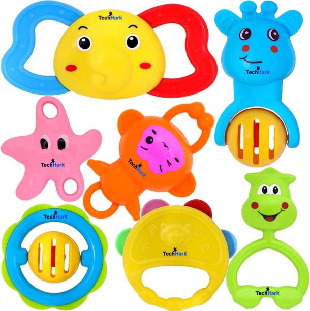 FIONATECH Rattle Set With Teether For New Born Baby - Non-Toxic (7pc) Rattle