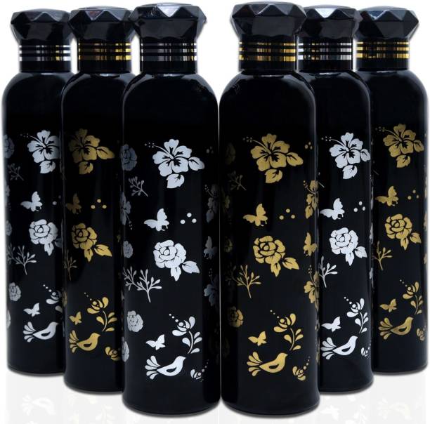 AneriDEALS Flower Printed Black Water Bottle for Fridge, for Home, Office, Gym & School Boy 1000 ml Bottle