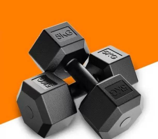 RSN Black PVC Dumbbell Set, 1 Pair Dumbbells, Hex Dumbbells, Home Gym 5KGS X 2PCS Fixed Weight Dumbbell