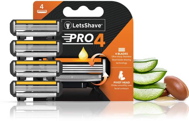 LetsShave Pro 4 Shaving Razor Blades for Men, Pack of 4 Blades Cartridge