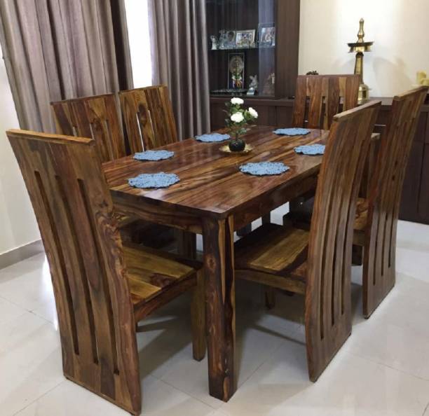Divine Arts Sheesham Wood Set with 6 Chairs for Dining Room Solid Wood 6 Seater Dining Table