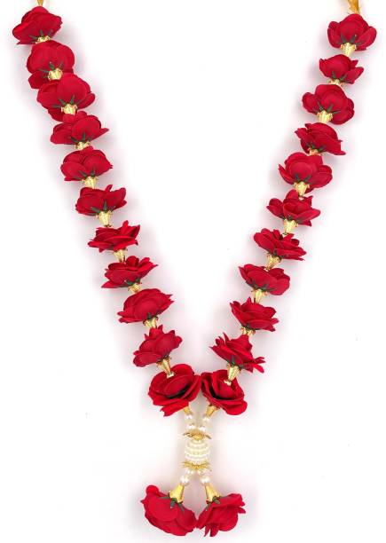 Bhakti Lehar ( Size: 16 Inch ) Velvet Rose Flower Garland Mala for Photo Frame and God Idol Velvet, Artificial Moti Garland