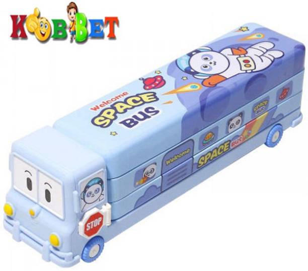 KOBBET cartoon print Geometry Pencil Box for Kids with Moving Tire's & Sharpener Case