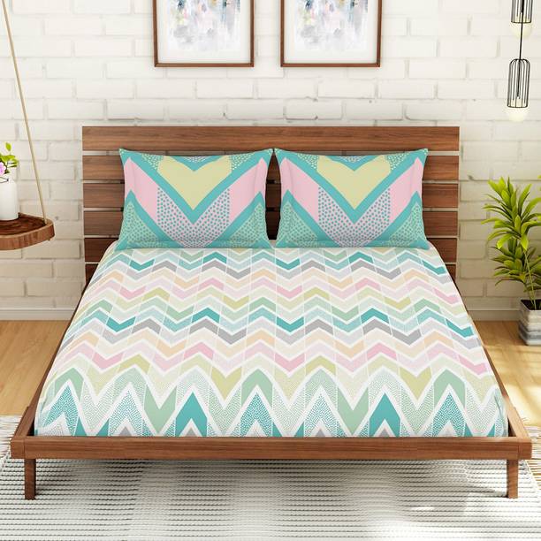 SPACES 144 TC Cotton Double Printed Flat Bedsheet