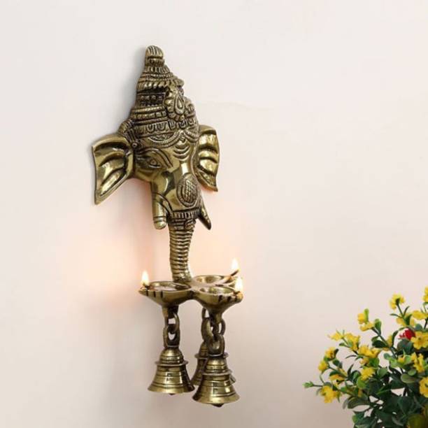 HanDecor by Two Moustaches Ganesha Deepak with Bells Brass Hanging Diya