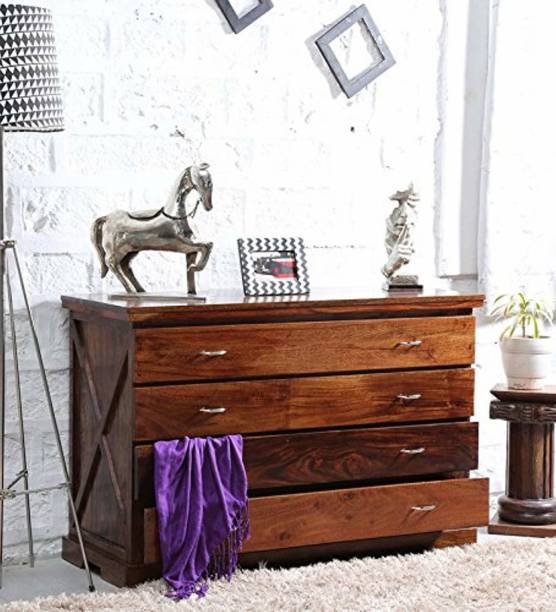 Divine Arts Solid Sheesham Wood Chest of 4 Drawers for Living Room Solid Wood Kitchen Cabinet