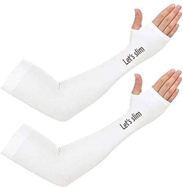 ALEWA Men & Women's Nylon & Lycra White Free Size Arm Sleeves Cycling Gloves