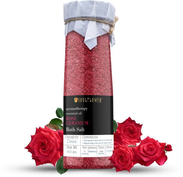 Soulflower Rose Geranium Bath Salt for Muscle Relief & Relaxation