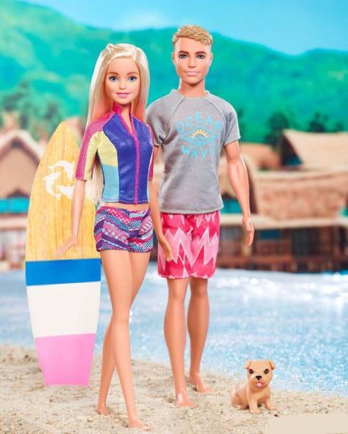Mubco Couple Barbei Ken Summer Magic Fashionista Doll Puppy & Surfboard Playset