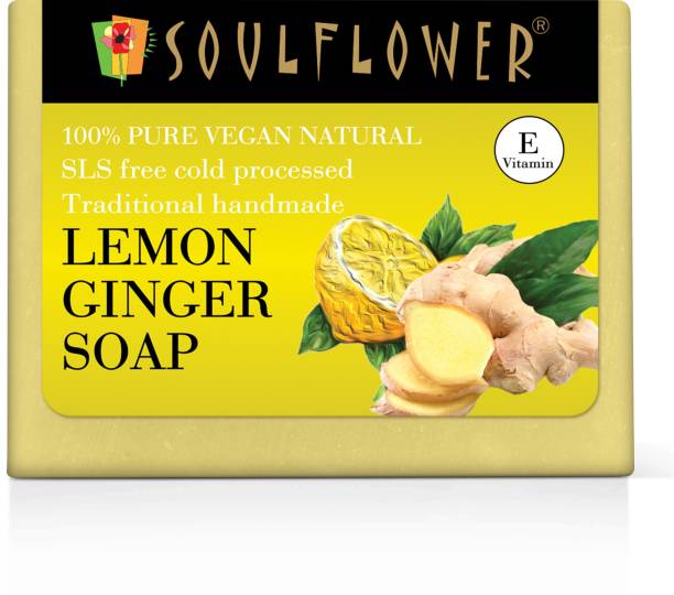 Soulflower Lemon Ginger Soap, Pure, Vegan, Natural & Handmade Cold processed Soap for Skin