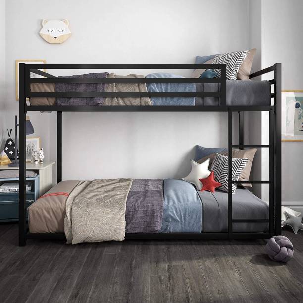 Worldwood Bunk Bed for Kids, Metal Frame with Ladder (Black) Metal Bunk Bed