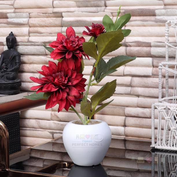 Flipkart Perfect Homes Artificial Flower Pot for Home, Office And Garden Decor Maroon Dahalia Artificial Flower  with Pot