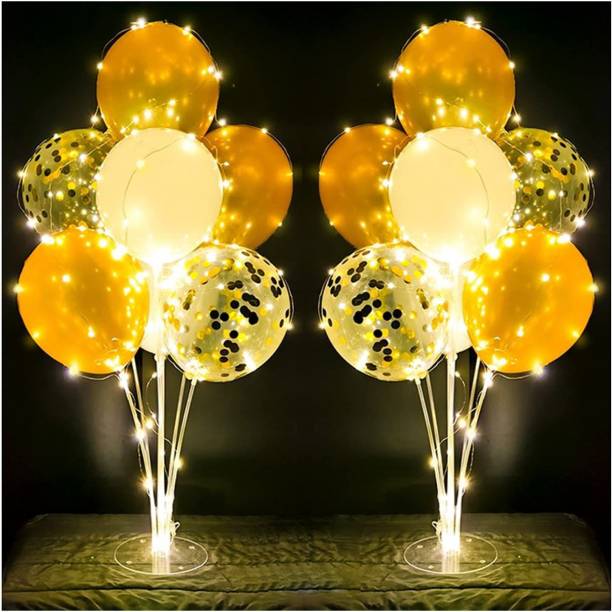 Beliky Solid 2 Sets Balloon Stand Kit Gold Metal with String Light Balloon