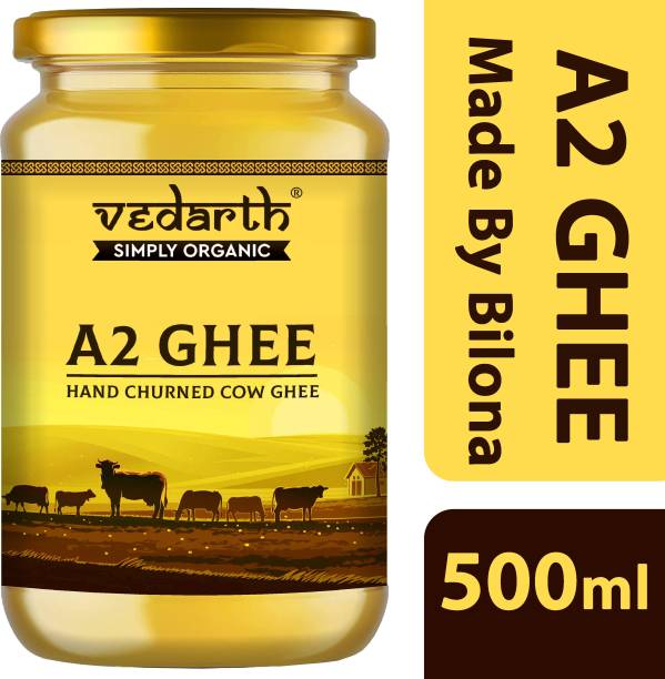 Vedarth A2 Cow Ghee 500ml Hand Made by Indian Bilona Method - Rich Taste & Aroma Ghee 500 ml Glass Bottle