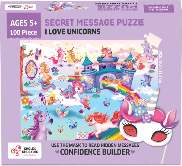 Chalk and Chuckles I Love Unicorns 100 Piece Jigsaw Puzzle Secret Message Puzzle for Kids Age 5+