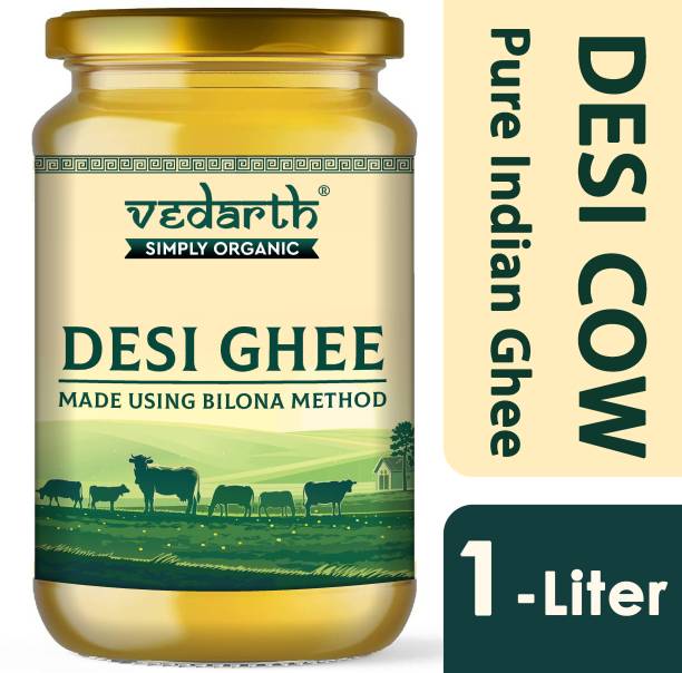 Vedarth Desi Cow Ghee 1-Liter Hand Made by Traditional Method - Rich in Taste & Aroma Ghee 1 L Glass Bottle