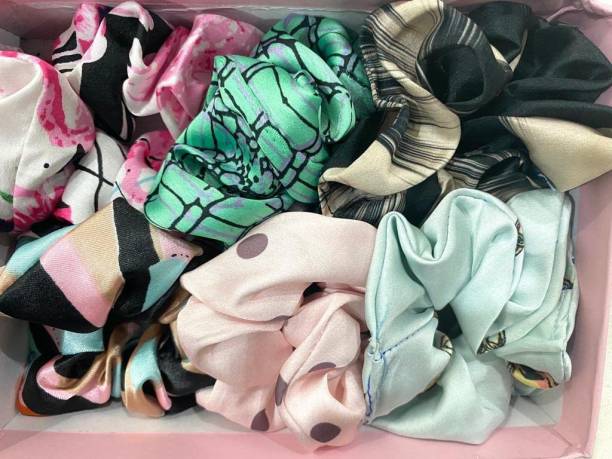 DEEGLO Printed Soft Designer Satin Scrunchies Set for Women & Girls, Anti Hair Breakage Rubber Band
