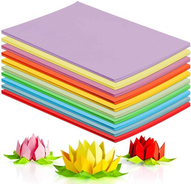KRASHTIC Art and Craft Origami Sheets Pack of 100 Each 10 Color Sheets for Project Plain A4 70 gsm Origami Paper