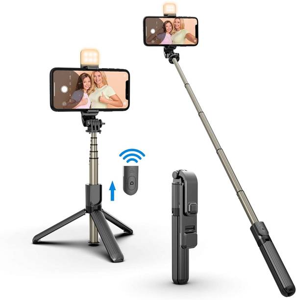 HelloX Selfie Stick with LED Fill Light,3C Phone Tripod Stand with Bluetooth Wireless Remote & 360°Rotation Long Selfie Stick Compatible with iPhone/OnePlus/Samsung/Realme & All Smartphones/Go Pro(Black) Bluetooth Selfie Stick