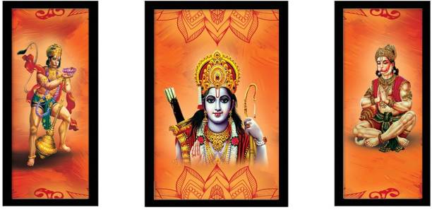 voorkoms Pack of 3 Set Gods Ram with Hanuman Ji with Frame Wall Poster 18 cm Self Adhesive Sticker