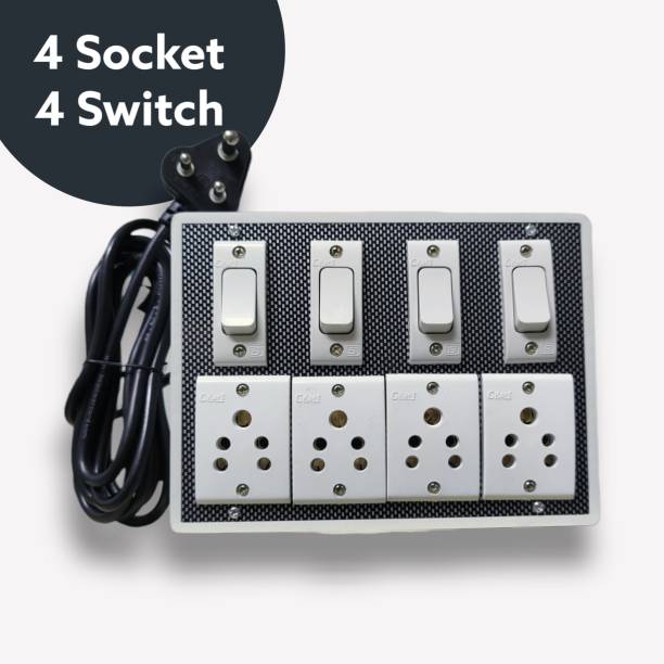 Ziltos 4 Socket & 4 Switch Board with 3 Yard wire 4  Socket Extension Boards